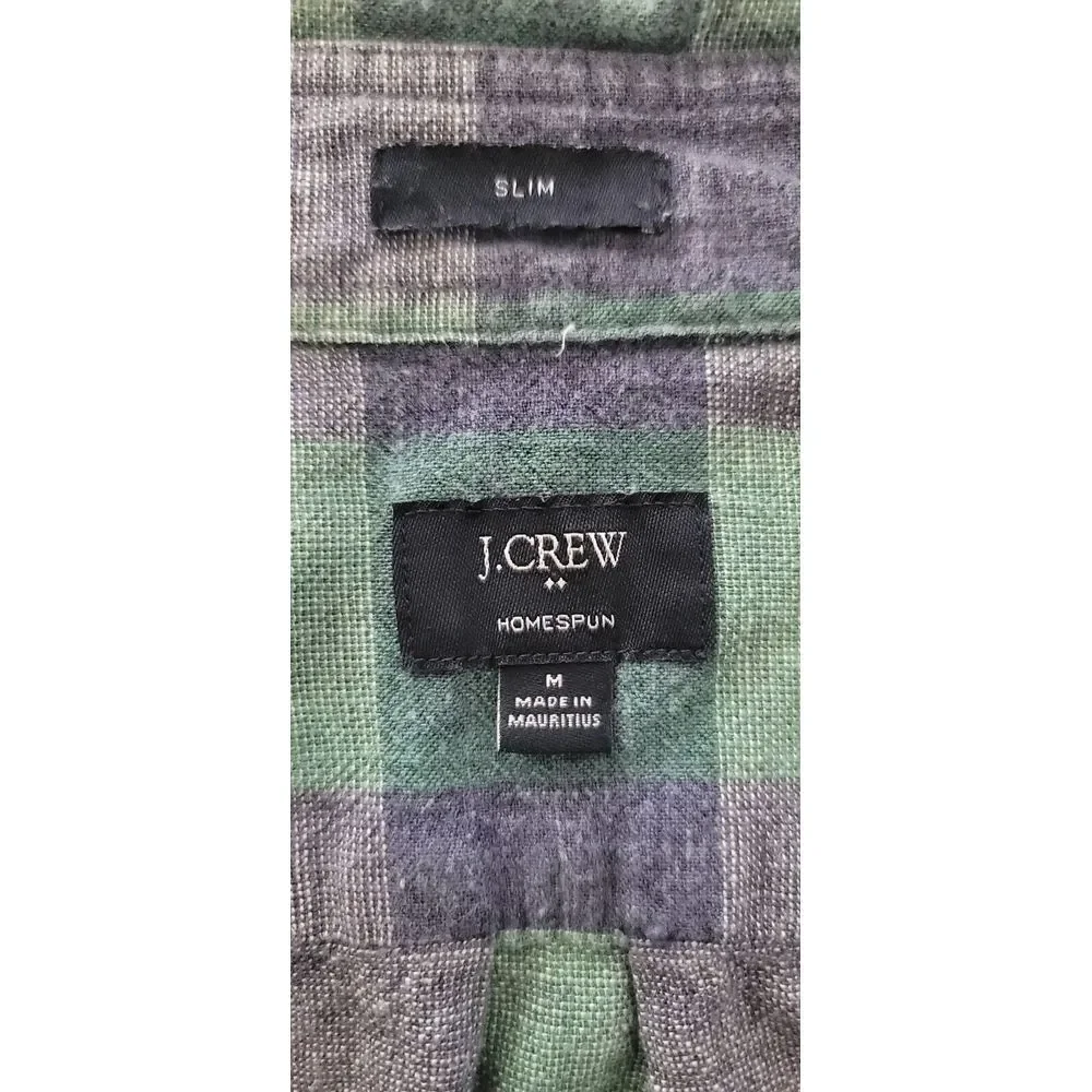 J. Crew Men's Green Plaid Homespund Long Sleeve Button Up Shirt Size‎ Medium